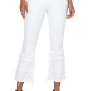 Liverpool Los Angeles | Hannah Frayed Tiered Crop Flare Jeans | Bone White